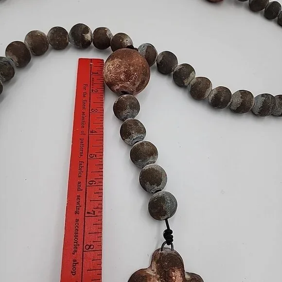 Very Large Old Rosary, Souvenir de Liesse Pottery Stoneware Heavy 56 Length